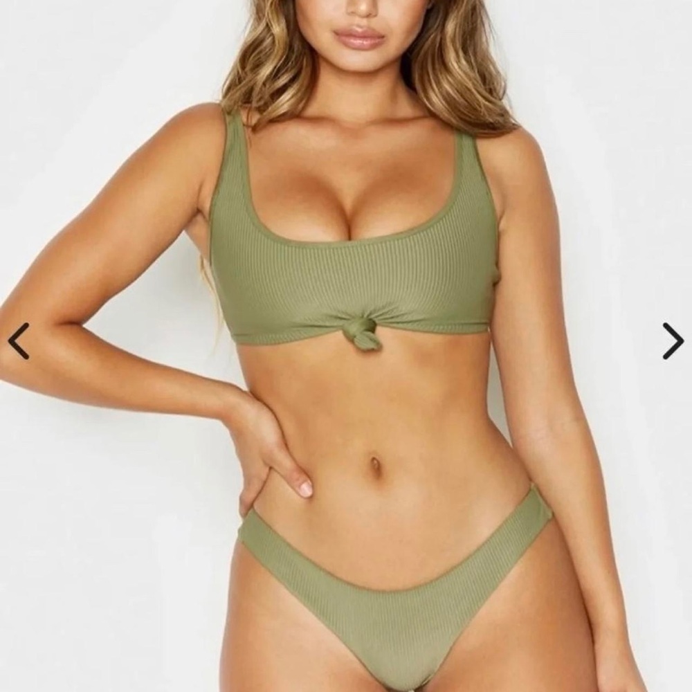 NWOT Frankie’s Olive Ribbed Tie-Front Bikini Set - Women Swim